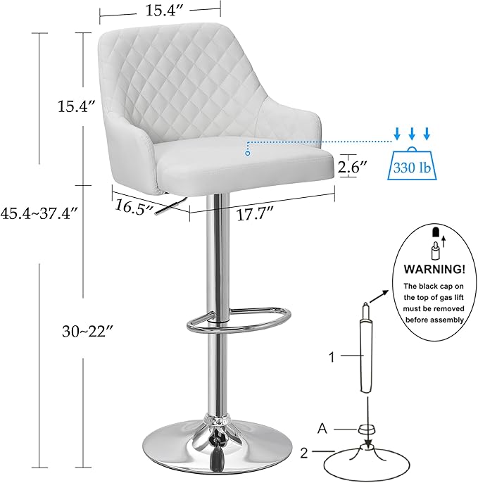 VECELO Adjustable Bar Stools Set of 4 with Back, Bar Height for Kitchen Counter