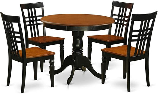 East West Furniture ANLG5-BCH-W 5 Piece Modern Dining Table Set Includes a Round Kitchen Table with Pedestal and 4 Kitchen Dining Chairs, 36x36 Inch, Black & Cherry