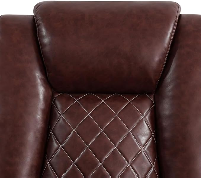 Electric Power Recliner Sofa Living Room Furniture, Comfy Home Theater Breathing Leather Seating with USB 2.0 Charging Ports, LED Light Strips, Fold-Down Table & Wireless Charging Device (Red)