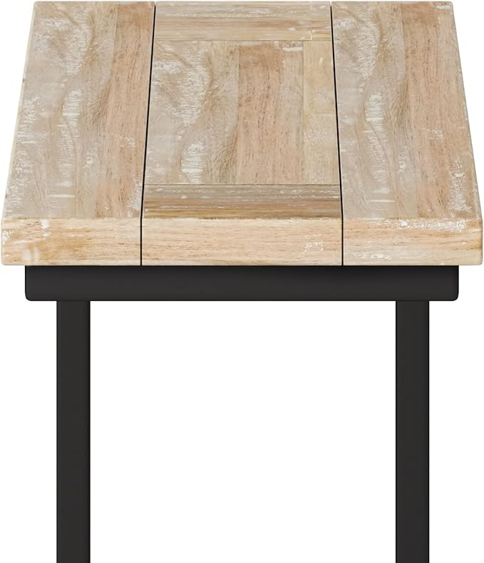 SIMPLIHOME Skyler 18-inch Wide Solid Mango/Metal Industrial C-Shaped End Table in White Wash/Black for Living Room, Office, or Bedroom, Assembled