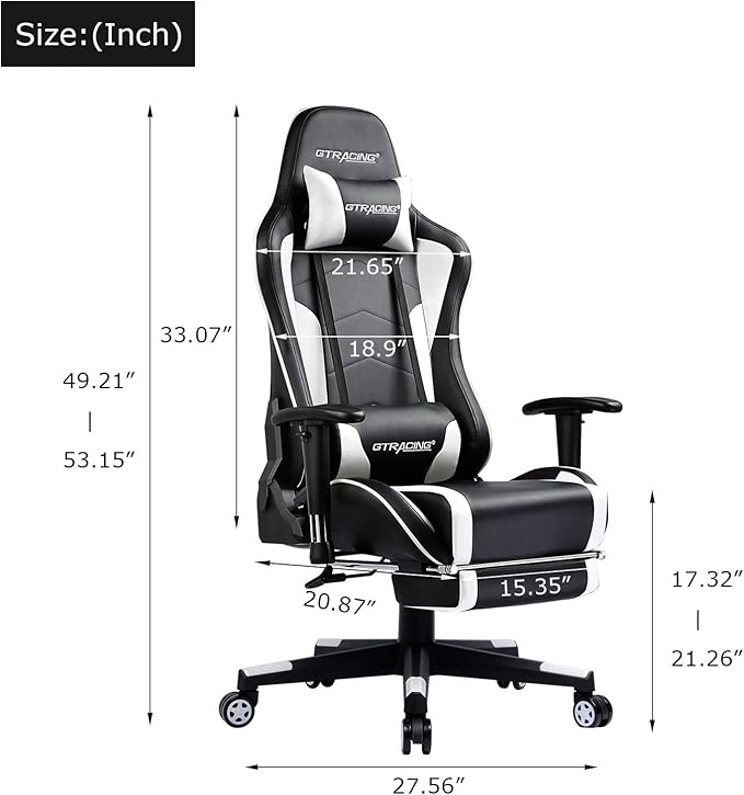 GTRACING Gaming Chair with Footrest Speakers Video Game Chair Bluetooth Music Heavy Duty Ergonomic Computer Office Desk Chair