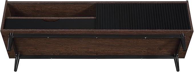 Manhattan Comfort Duane Modern Ribbed 55 Inch TV Stand with 1 Drawer, 2 Shelves, Sliding Door, and Wire Management, Mid-Century Style Entertainment Center and Media Console for Living Room, Black