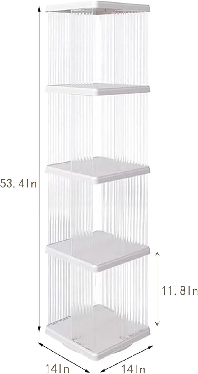 4 Tier Rotating Bookshelf Tower,360 Display Rotating Bookshelf,53.4 inch High Small Space Revolving Bookcase, Home Office Spinning Bookshelf Tower(Rectangular, White)