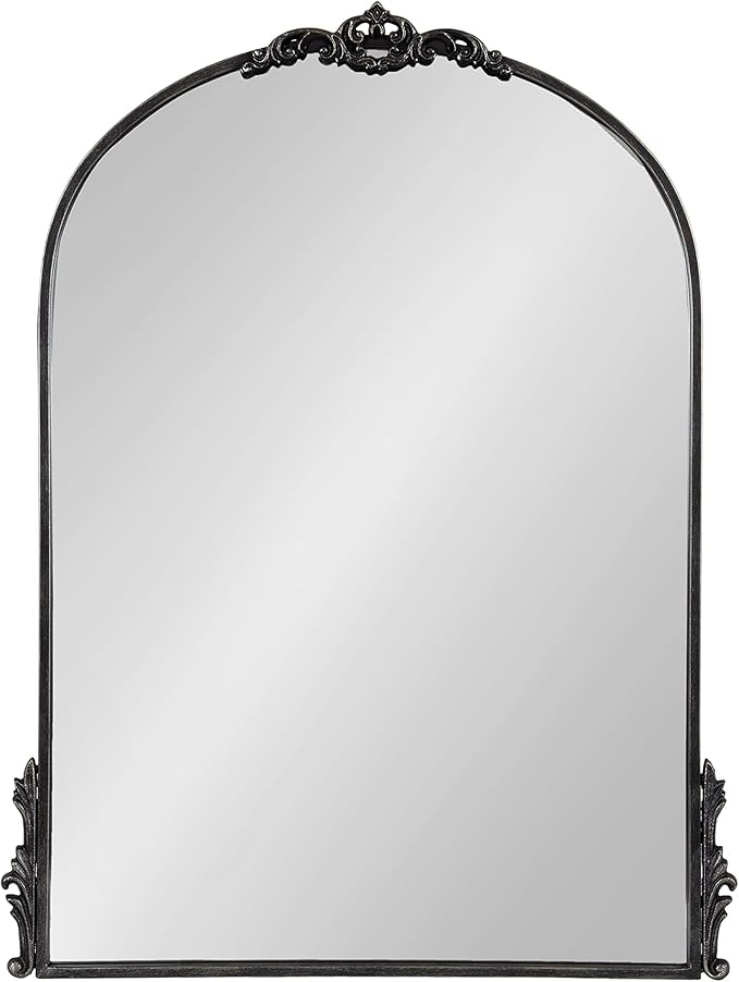 Kate and Laurel Myrcelle Traditional Arched Mirror; 25 x 33; Black; Decorative Vintage Arch Mirror with Ornate Garland Detailing Along The Crown and Edges of The Frame