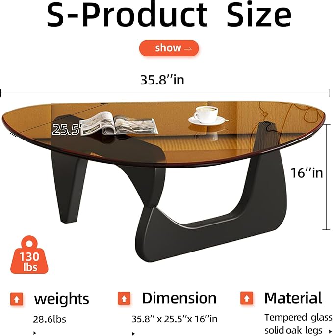Mid Century Modern Glass Coffee Table, Small Coffee Table for Living Room, Elegant and Functional Coffee Tables, Suitable for Bedroom Living Room Reception Office Tables（Black/Brown，Medium）