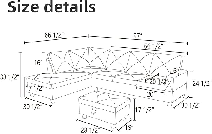 L Shaped Sectional Couch Sofa, Modern Couches for Living Room, Comfy 4 Seat Modular Sectional Sofa with Ottoman Storage for Bedroom Apartment, Beige