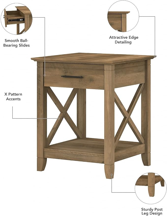 Bush Furniture Key West Coffee Table with Set of 2 End Tables in Reclaimed Pine