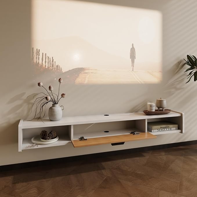 70'' Floating TV Stand,Wall Mounted TV Console,Floating TV Cabinet,Under TV Shelf for Bedroom Living Room(White)