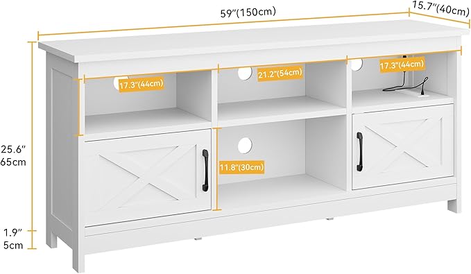 DWVO White TV Stand for 65 Inch TV, Entertainment Center, TV Cabinet with Power Outlet & LED Light Strip, Media Console Television Stands, Living Room Furniture 59 Inch