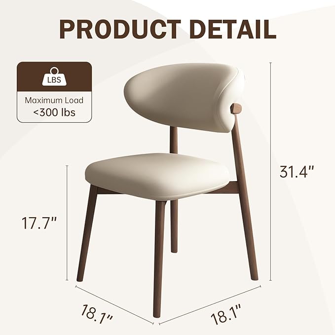 Upholstered Dining Chairs Set of 2,Mid Century Modern Kitchen Chairs with Back and Wood Frame,Faux Leather Dinner Chairs (White + Light Walnut Legs, Set of 2)