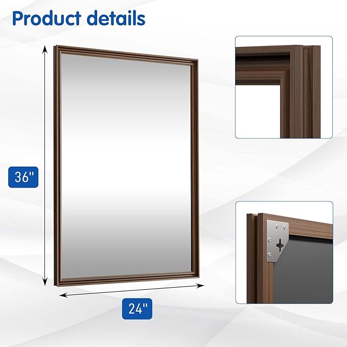 WEER Retro Copper Bathroom Mirror, 24x36 Inch Bronze Oil Rubbed Framed Mirror, Rectangle Classic Vintage Framed Wall Mirror, Farmhouse Vanity Mirror, Tempered Glass, Vertically or Horizontally