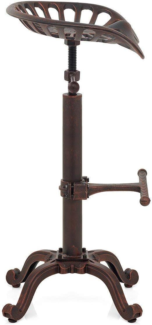 LOKKHAN Rustic Industrial Bar Stool - Cast Iron Tractor Stool Adjustable Height Swivel Breakfast Bar Stool (Copper)