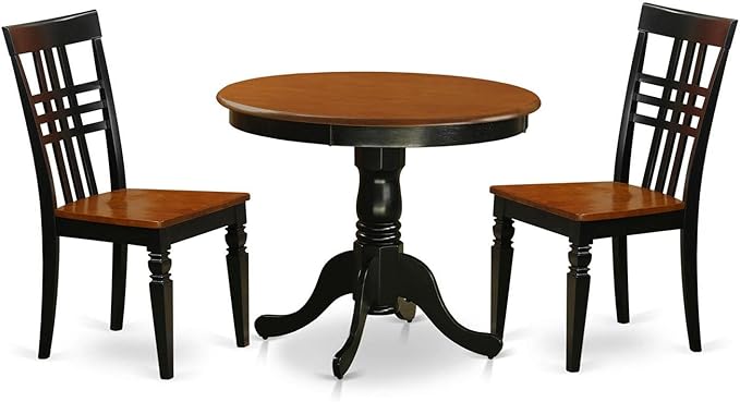 East West Furniture ANLG3-BCH-W 3 Piece Dining Room Table Set Contains a Round Kitchen Table with Pedestal and 2 Dining Chairs, 36x36 Inch, Black & Cherry