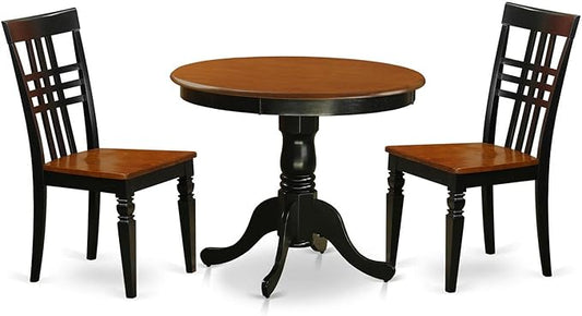 East West Furniture ANLG3-BCH-W 3 Piece Dining Room Table Set Contains a Round Kitchen Table with Pedestal and 2 Dining Chairs, 36x36 Inch, Black & Cherry