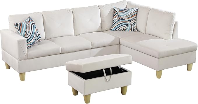 97" Oversized Sectional Couch, L Shaped Couch with Storage Ottoman, Modern Modular Sofa with Deep Seat, Sectional Couches for Living Room and Office, White (Flannel)