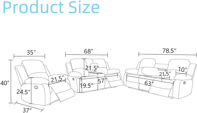 Recliner Chair, Recliner Home Theater Seating, Electric Reclining Chair for Adult, Breathing Chair for Living Room, Dark Grey