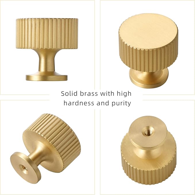 SALISENG- 5 Pack Solid Brass Kitchen Cabinet Knobs,Matt Gold Drawer Pulls, 1-1/10 Inch 28mm Diameter, Modern Furniture Handles for Cupboard Wardrobe (BOURGUE)