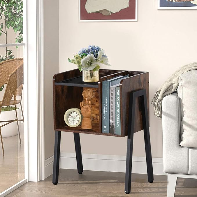 VECELO Nightstand Set of 2,Industrial Side End Table/Stackable Accent Furniture with 2-Tier Open Storage Compartments for Bedroom, Living Room and Small Spaces