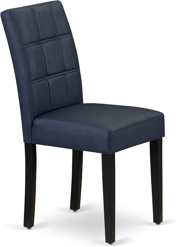 East West Furniture LGAS7-BLK-09 7 Piece Dining Table Set Consists A Wooden Table and 6 Dark Navy Blue Polyester Fabric Modren Dining Chairs with Stylish Back- Black Finish