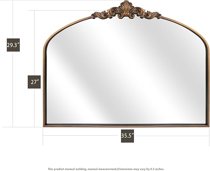 WAMIRRO Arched Mirror,Gold Traditional Vintage Ornate Baroque Mirror,Antique Brass Mirrors for Entryway/Fireplace/Living Room/Hallway/Bathroom.36 X30 Gold