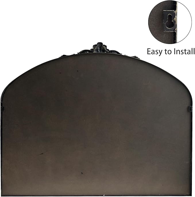 WAMIRRO Arched Mirror,Black Traditional Vintage Ornate Baroque Mirrors,Antique Brass Mirrors for Entryway/Fireplace/Living Room/Hallway/Bathroom.30“X36“ Balck