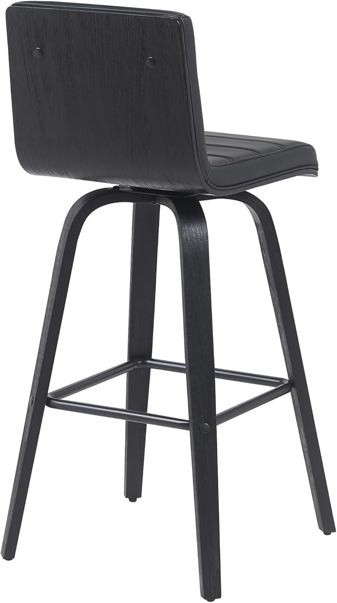Vienna Modern Swivel Bar Height Stool with Black Faux Leather Seat and Black Brushed Wood Frame Set of 3