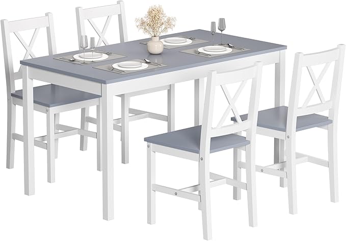 SogesHome 42.52'' Dining Table Set with 4 Chairs, 5-Piece Modern Chic Design, Premium Construction, Versatile Functionality, Easy Assembly, Gray and White Finish, Grey