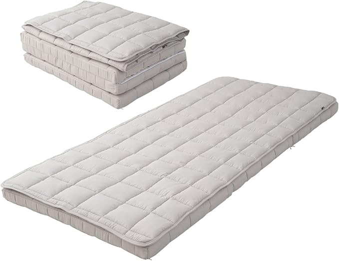 EMOOR Japanese Tri-fold Futon Mattress Machi with Mattress Pad Small-Twin Gray, Gusset Foldable Storable Washable Floor Sleeping Guest Bed Tatami Mat