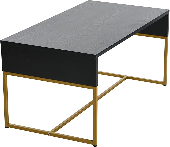 Household Essentials Wrap Rectangular Coffee Table Black Oak Wood Grain and Black Metal