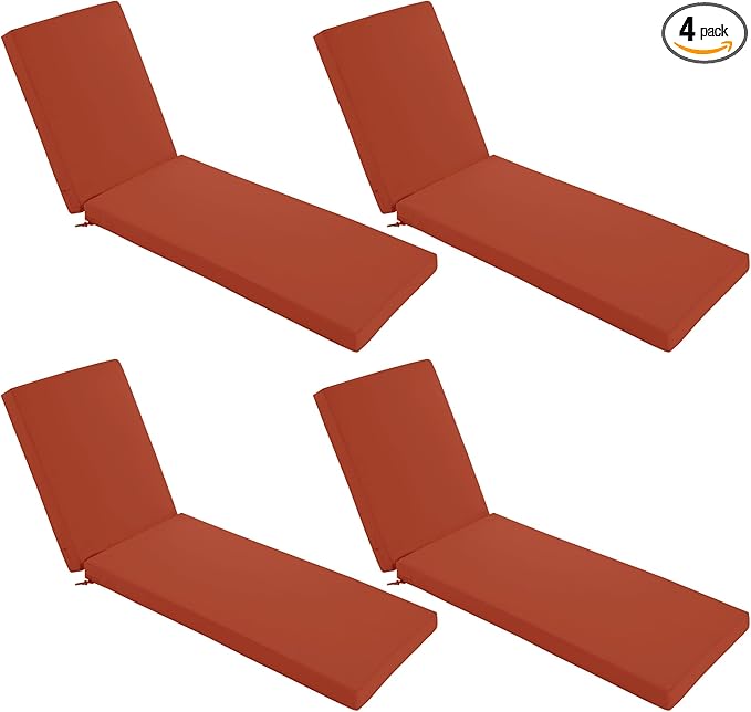 Chaise Lounge Cushions Outdoor Set of 4 - Waterproof and Fade Resistant Sun Lounger Replacement Cushions - Patio Lounger Pads with Removable Cover for Pool, Deck, 80 x 26 x 3 Inch, Rust