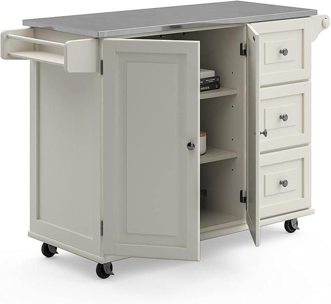 Homestyles Dolly Madison Rolling Mobile Kitchen Island with Storage and Towel Rack, 54 Inch Width, Off White