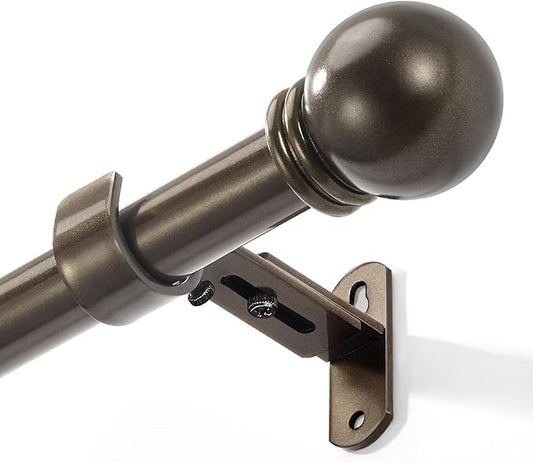 Curtain Rods for Windows 16 to 136 Inches, Curtain Rod Max Adjustable Length of 144 IN, 1" Diameter Drapery Rods Round Finials, Brown, Pack of 1