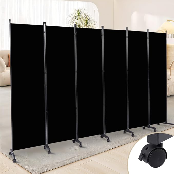 Room Divider 6 Panel Room Dividers/Wheels, Fabric Room Divider Panel for Office Room Partitions and Dividers, Portable Partition Wall Divider for Room Separation, Privacy Screen