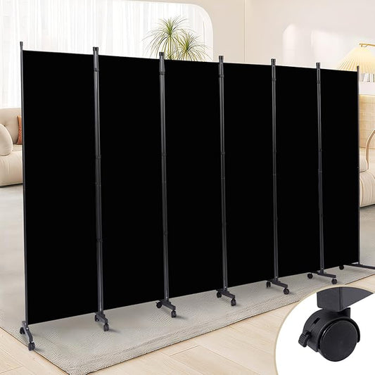Room Divider 6 Panel Room Dividers/Wheels, Fabric Room Divider Panel for Office Room Partitions and Dividers, Portable Partition Wall Divider for Room Separation, Privacy Screen