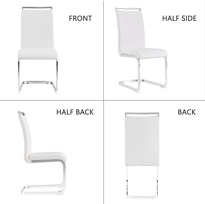 Dining Chairs Set, Kitchen Modern Metal Chairs with Faux Leather Padded Seat High Back and Sturdy Chrome Legs, Chairs for Dining Room (White, Set of 8)
