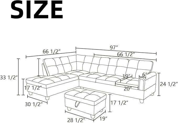 NAYSAYE Sectional Couch with Ottoman Storage, L Shaped Couch Sofa Furniture Sets, Modern Comfy Modular Comfy Sofa for Living Room Bedroom, Office and Apartment, Brown