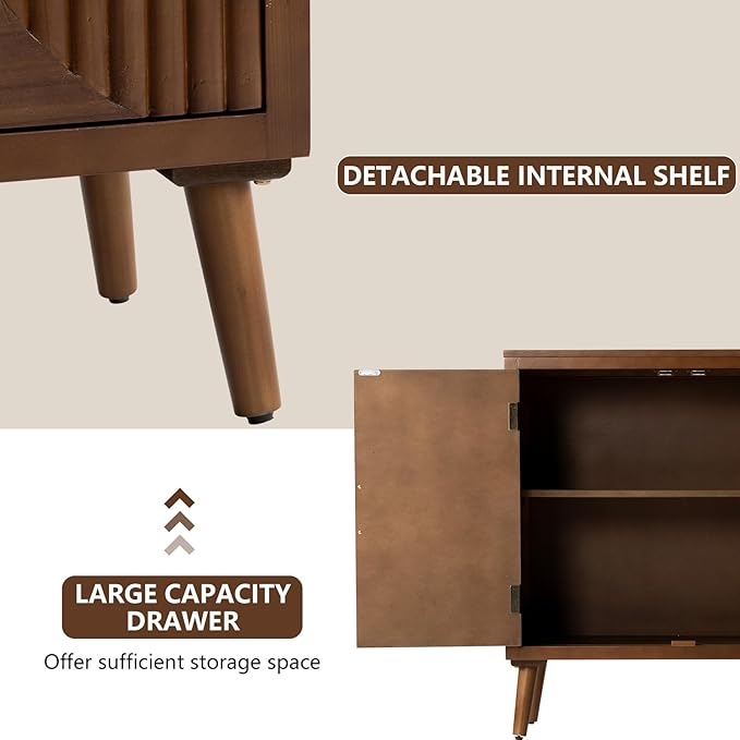 COSIEST 30" W Storage Cabinet with Doors and Shelves, Mid-Century Cabinet with Adjustable Shelf, Accent Sideboard for Kitchen, Dining Room, Living Room, or Hallway (Brown, Line Pattern)