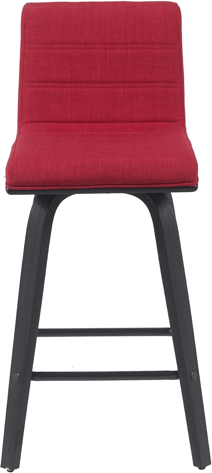 Vienna Modern Counter Height Swivel Bar Stool with Red Upholstered Seat and Brushed Wood Frame Set of 4