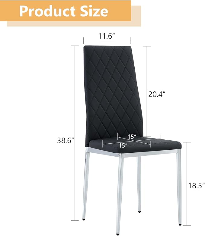 Modern Minimalist Dining Chair Fireproof Leather Sprayed Metal Pipe Diamond Grid Pattern Restaurant Home Conference Chair Set of 4 Or 6 (6, Jet Black)
