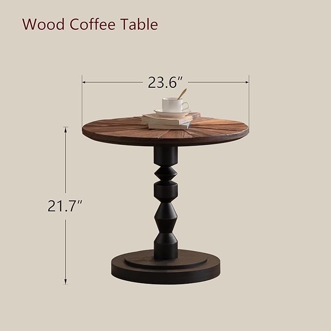 Wood Emd Table, Modern Round Side Table with Unique Top, Framhouse Accent Table for Living Room Bedroom Office (21.6 inch High)