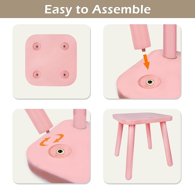 BEE&OAK Wooden Step Stools for Adults, Solid Rubber Wood Non-Slip Step Foot Stool, Heavy Duty 300 lbs One Step Stool for Bedroom, Bathroom, Kitchen,Outdoor (Pink, 11" (D) x 11"(W) x 11.8"(H))