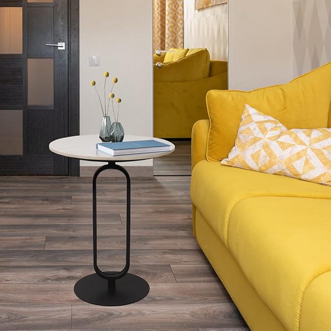 Side Table with Marble Top Metal Pub Bar Round Table Modern Sofa Side End Table Coffee Tray Side Desk for Couch Living Room Bedroom