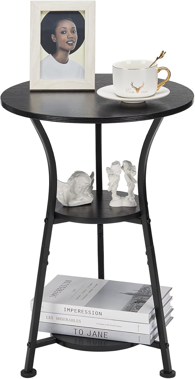 Dulcii Small Round End Table for Narrow and Small Space, 3-Tier Round Accent Couch Beside Table, Modern Side Table Corner Sofa Table Nightstand for Living Room Bedroom,Black