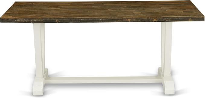 East West Furniture V077VE215-6 6 Piece Dining Table Set Contains a Rectangle Kitchen Table with V-Legs and 4 Baby Blue Linen Fabric Parson Chairs with a Bench, 40x72 Inch, Multi-Color