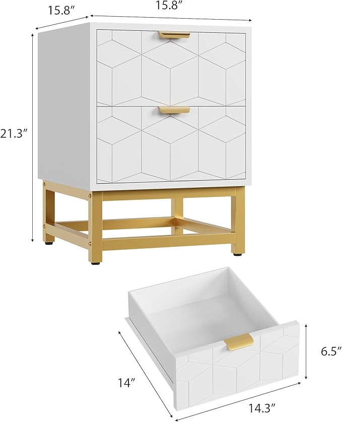 GAOMON White 2 Drawer Dresser, Small Dresser＆Chest of Drawers, Modern Nightstand for Bedroom, End Table with Drawer for Living Room, Hallway, Entryway