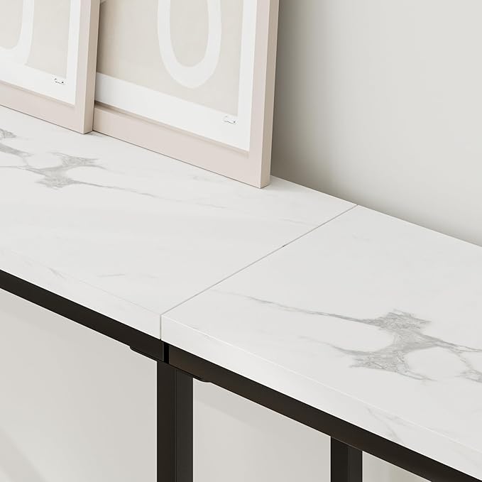 Masupu 70.9" Console Table, Modern Narrow Long Sofa Table Behind Couch, Skinny Entry Table, Industrial Sofa Table with Metal Frame for Hallway, Living Room, White and Black