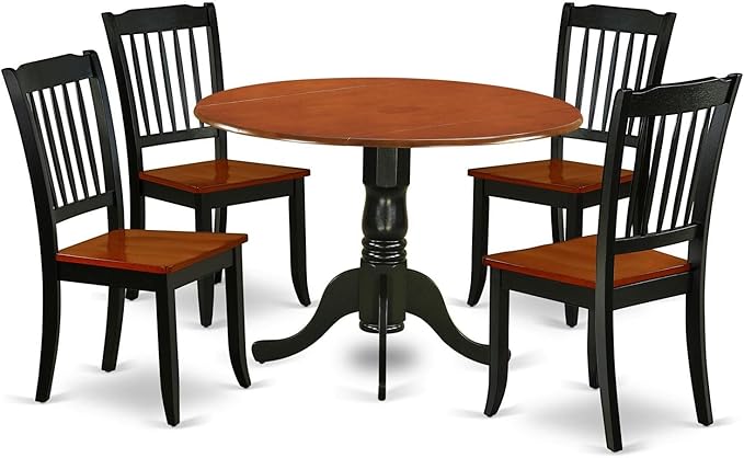 East West Furniture DLDA5-BCH-W 5 Piece Dining Table Set for 4 Includes a Round Kitchen Table with Dropleaf and 4 Kitchen Dining Chairs, 42x42 Inch, Black & Cherry
