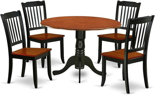 East West Furniture DLDA5-BCH-W 5 Piece Dining Table Set for 4 Includes a Round Kitchen Table with Dropleaf and 4 Kitchen Dining Chairs, 42x42 Inch, Black & Cherry
