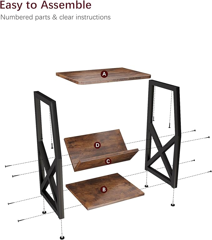 ALISENED Side Table, 3 Tier Narrow End Table with Storage Shelf, Industrial Slim Nightstand for Small Spaces, Narrow Small End Tables for Living Room,Bedroom,Home Office.