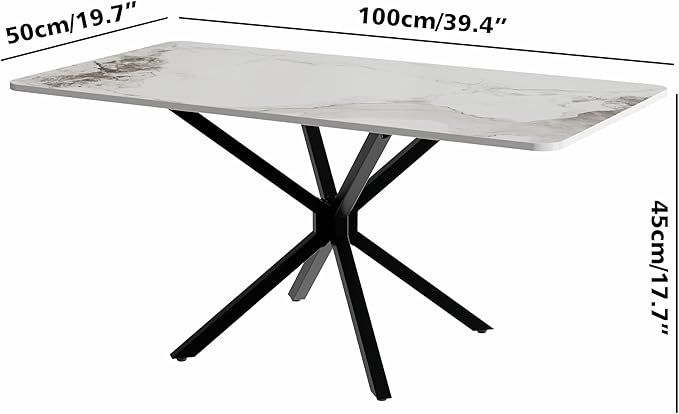 Faux Marble Coffee Table, Rectangle Modern Style Sintered Stone Living Room Table with Metal Legs for Home Office Living Room (White, 40" x 20" x 18")